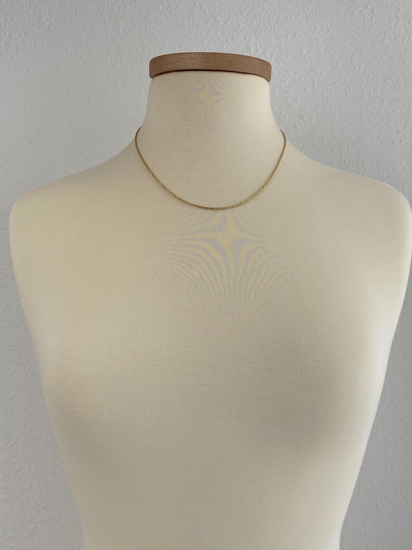Vintage Solid 14k Yellow Gold Slim Rope Chain Necklace - 18.75 inches