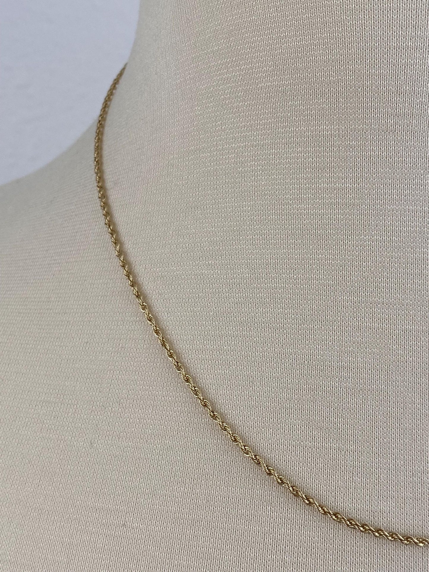 Vintage Solid 14k Yellow Gold Slim Rope Chain Necklace - 18.75 inches