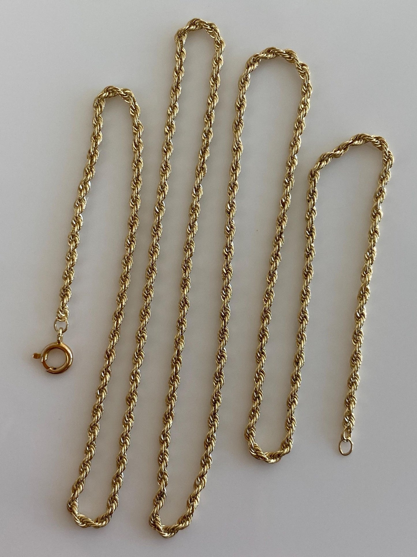 Vintage Solid 14k Yellow Gold Slim Rope Chain Necklace - 18.75 inches