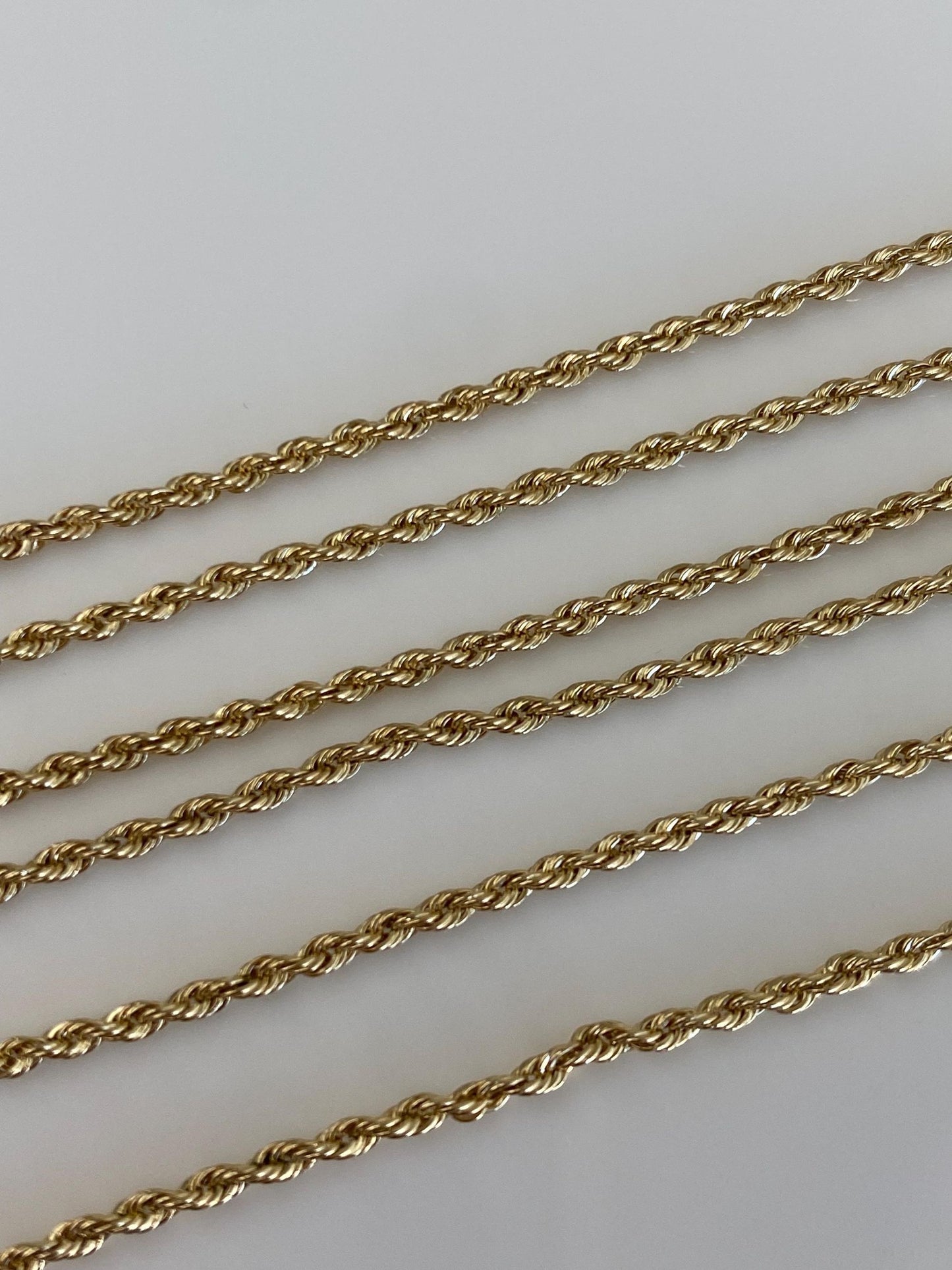 Vintage Solid 14k Yellow Gold Slim Rope Chain Necklace - 18.75 inches