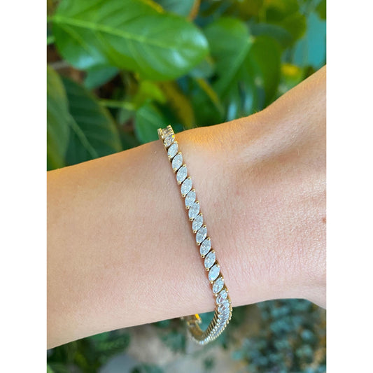 Solid 14k Yellow Gold Marquis Cubic Zirconia Tennis Bracelet - 8.25 inches