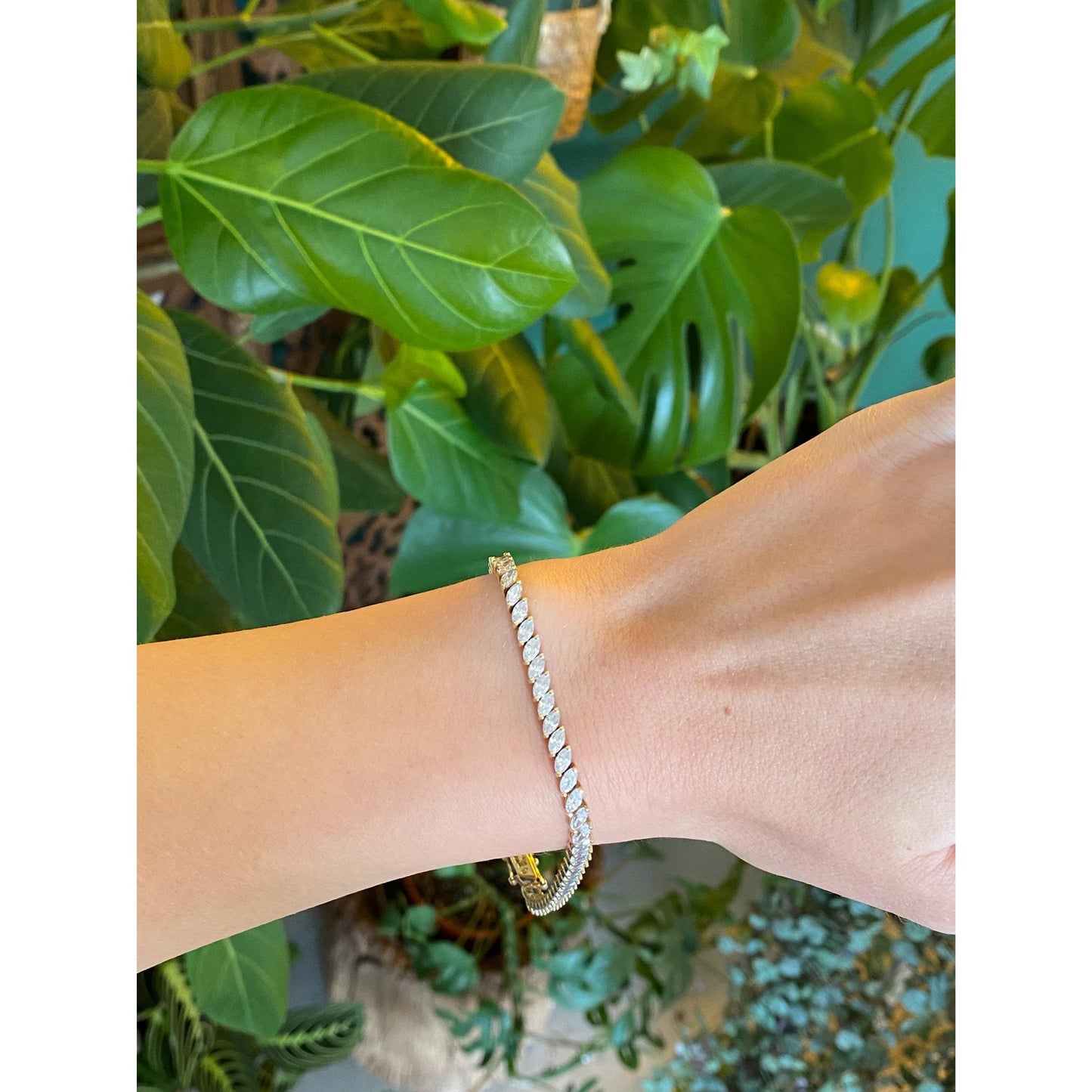 Solid 14k Yellow Gold Marquis Cubic Zirconia Tennis Bracelet - 8.25 inches