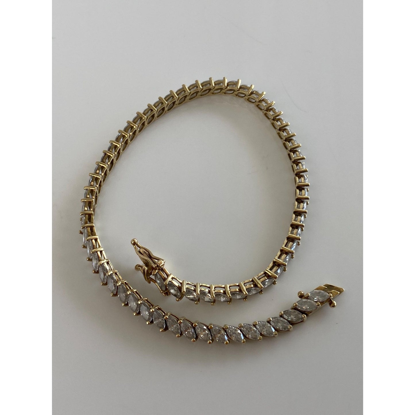 Solid 14k Yellow Gold Marquis Cubic Zirconia Tennis Bracelet - 8.25 inches