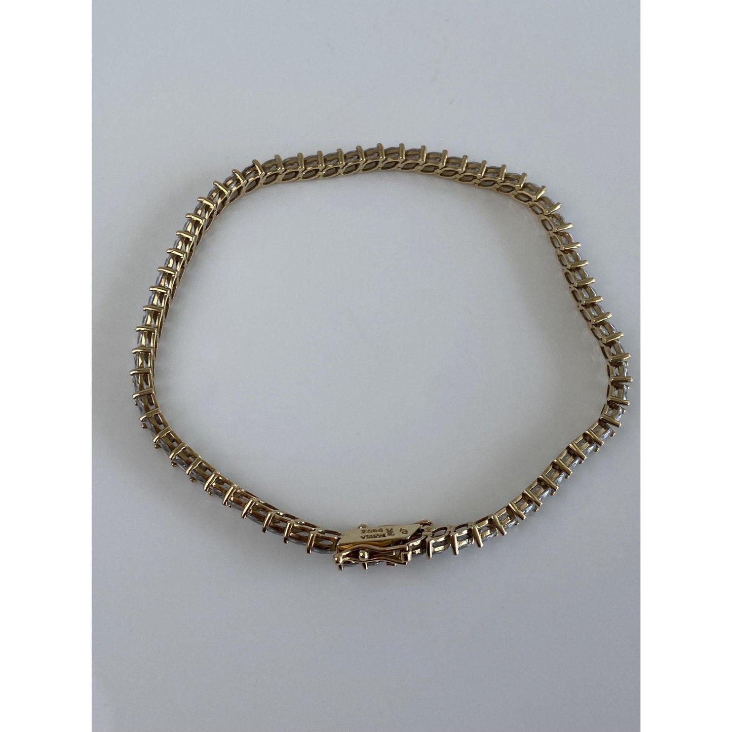 Solid 14k Yellow Gold Marquis Cubic Zirconia Tennis Bracelet - 8.25 inches