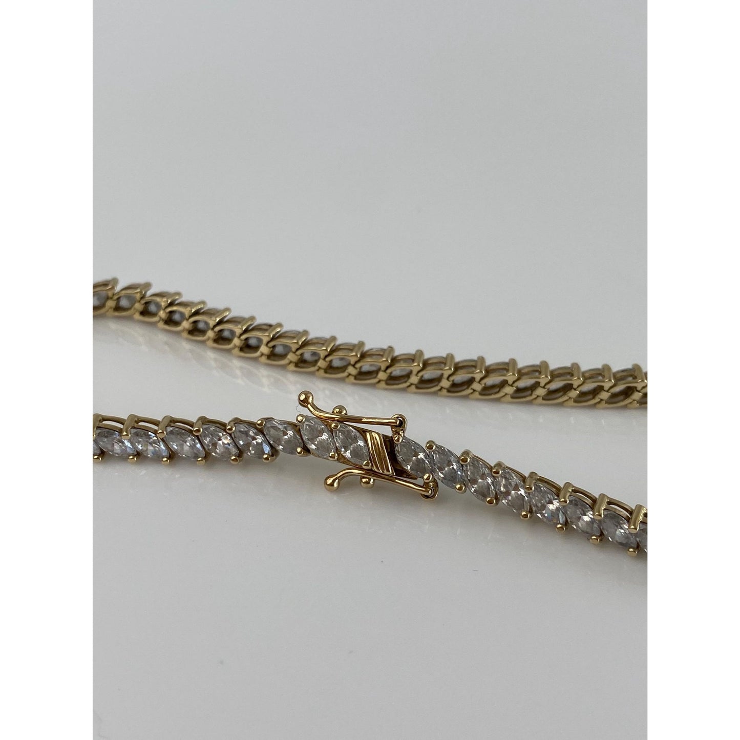 Solid 14k Yellow Gold Marquis Cubic Zirconia Tennis Bracelet - 8.25 inches