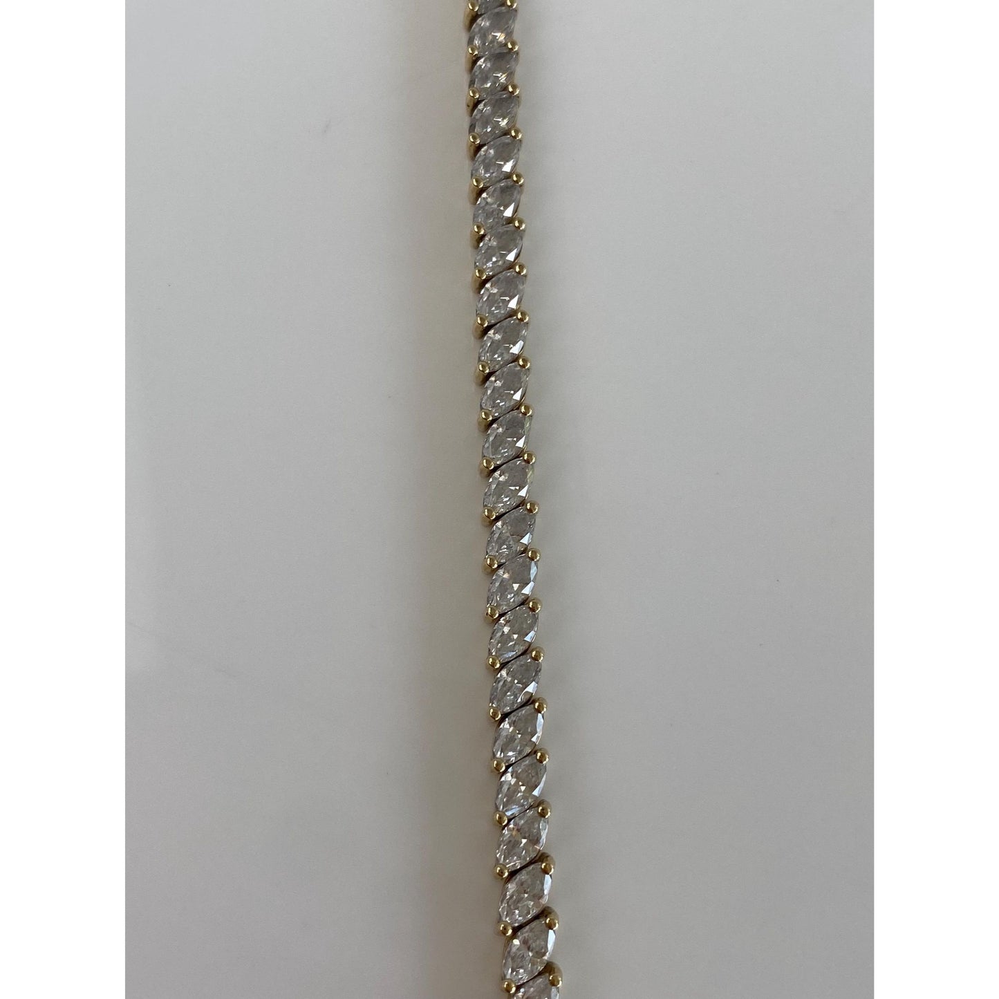 Solid 14k Yellow Gold Marquis Cubic Zirconia Tennis Bracelet - 8.25 inches