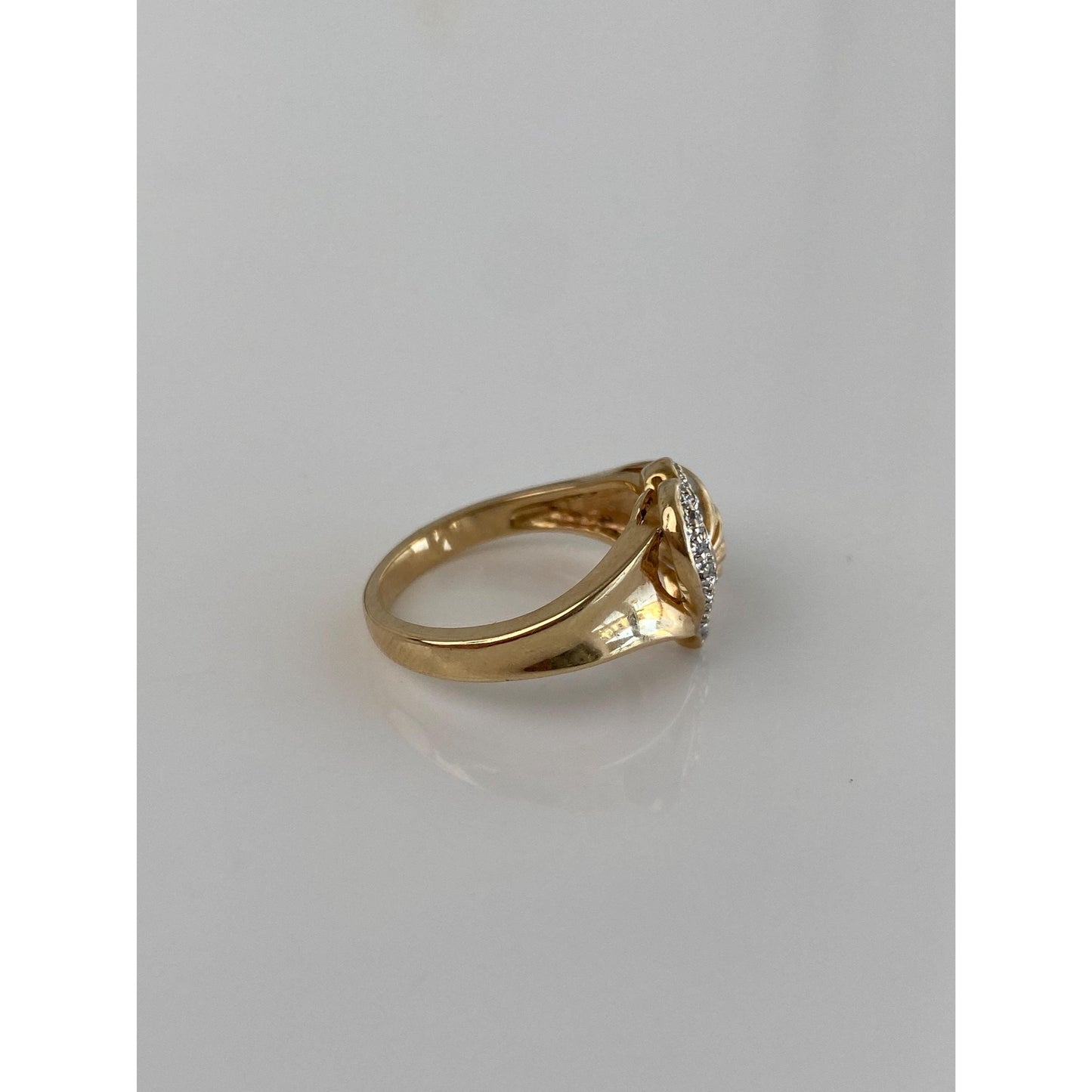 Vintage Solid 10k Yellow Gold Clear Sapphire Heart Ring - Size 6.25