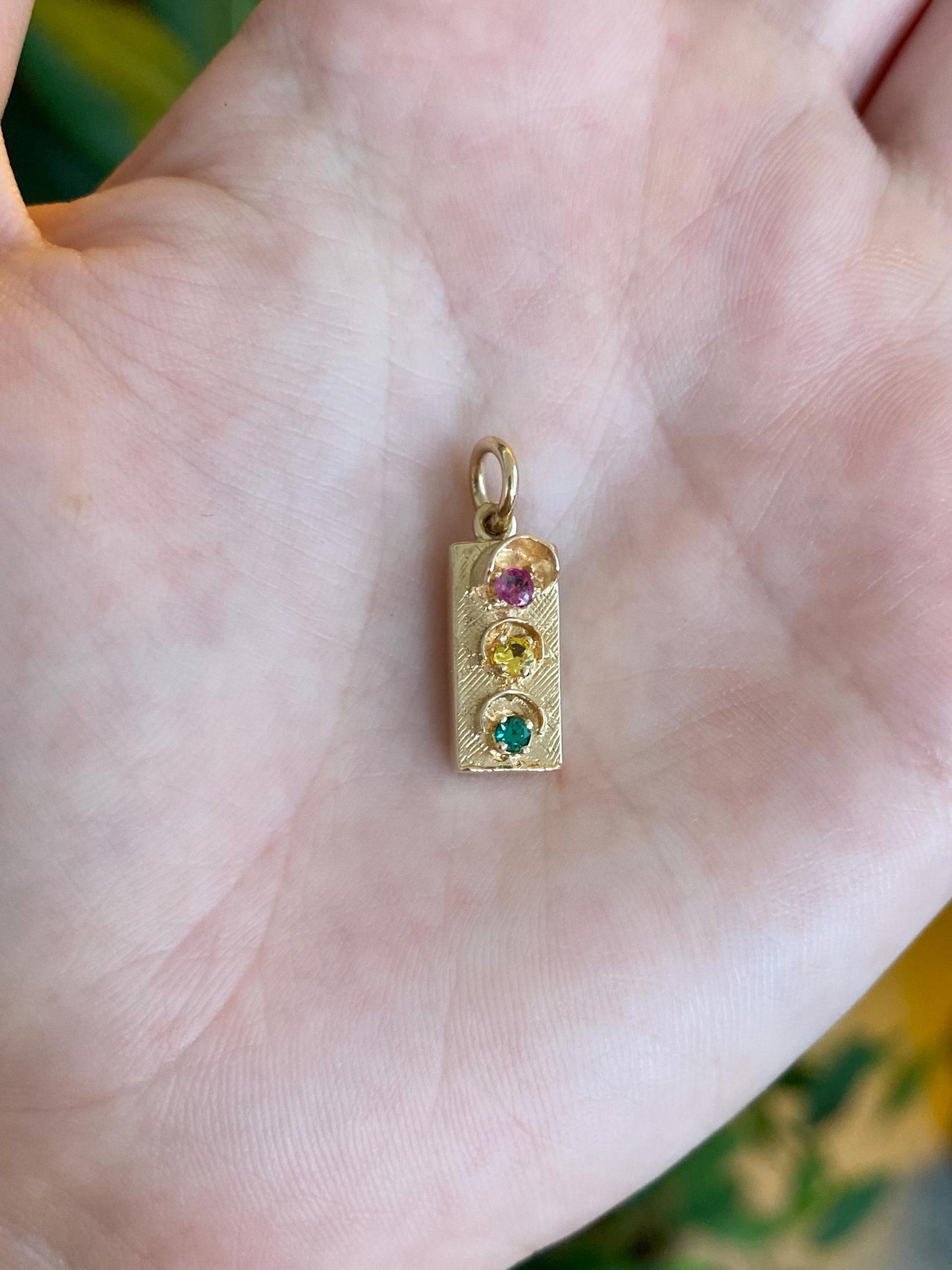 Vintage 14k Yellow Gold Pink Yellow Sapphire Green Spinel Stoplight Charm