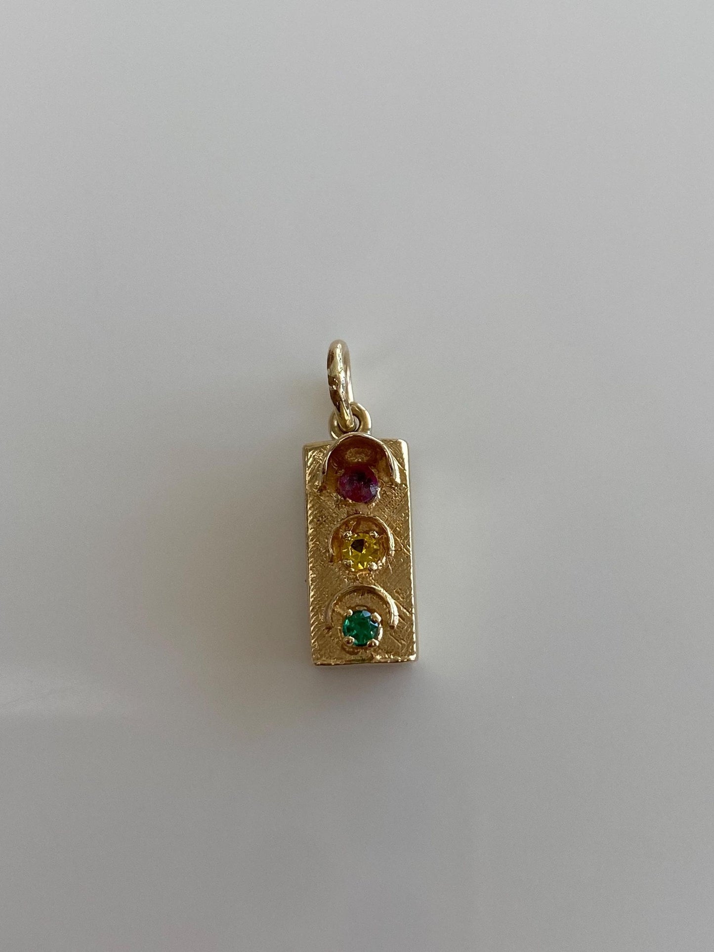Vintage 14k Yellow Gold Pink Yellow Sapphire Green Spinel Stoplight Charm