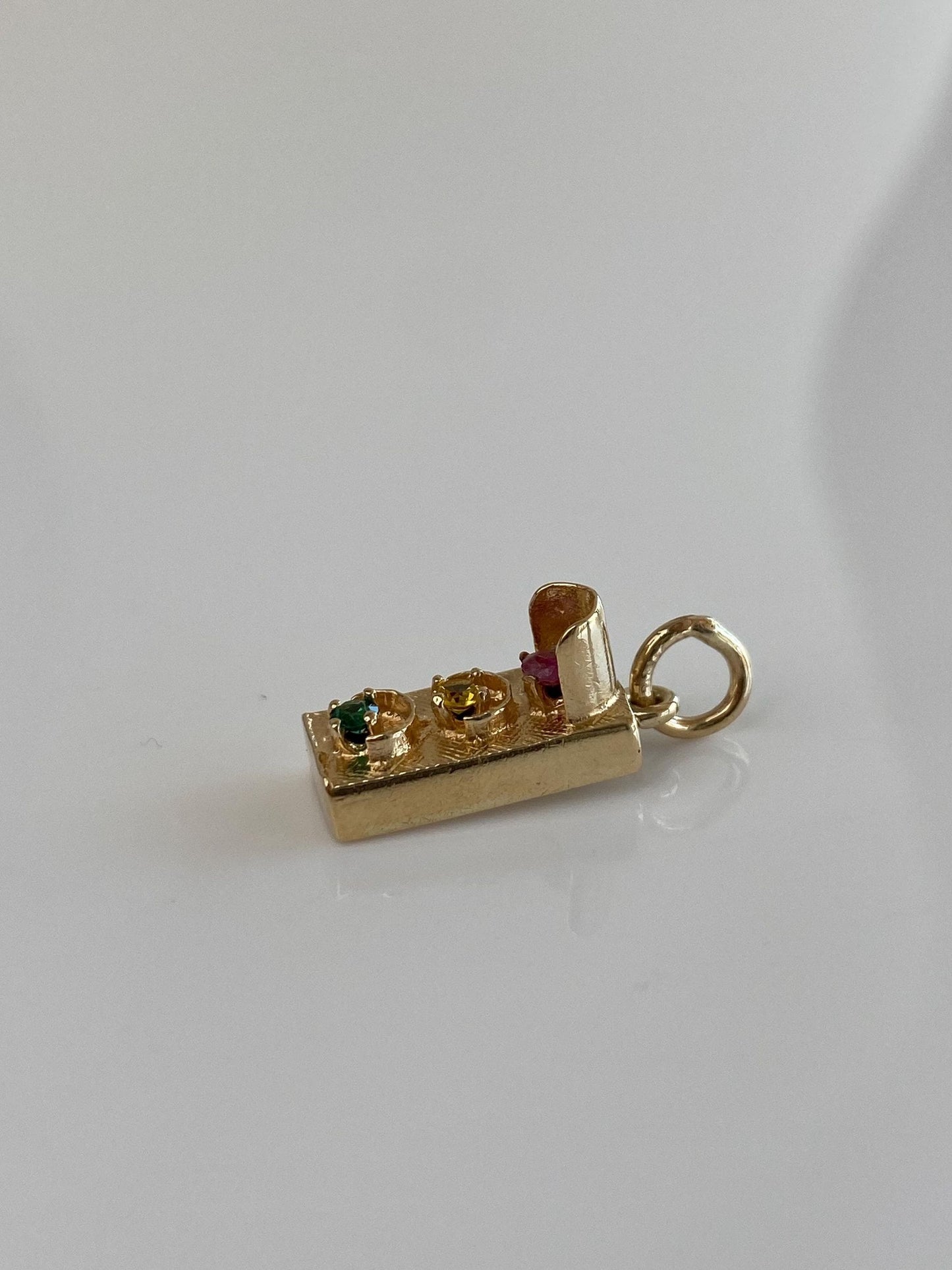 Vintage 14k Yellow Gold Pink Yellow Sapphire Green Spinel Stoplight Charm