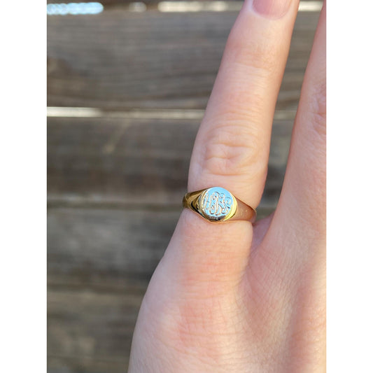 Vintage Solid 10k Yellow Gold Monogram Baby Signet Ring - Size 2.75