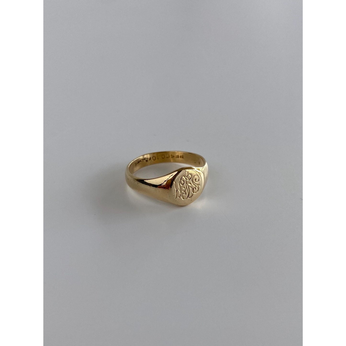 Vintage Solid 10k Yellow Gold Monogram Baby Signet Ring - Size 2.75