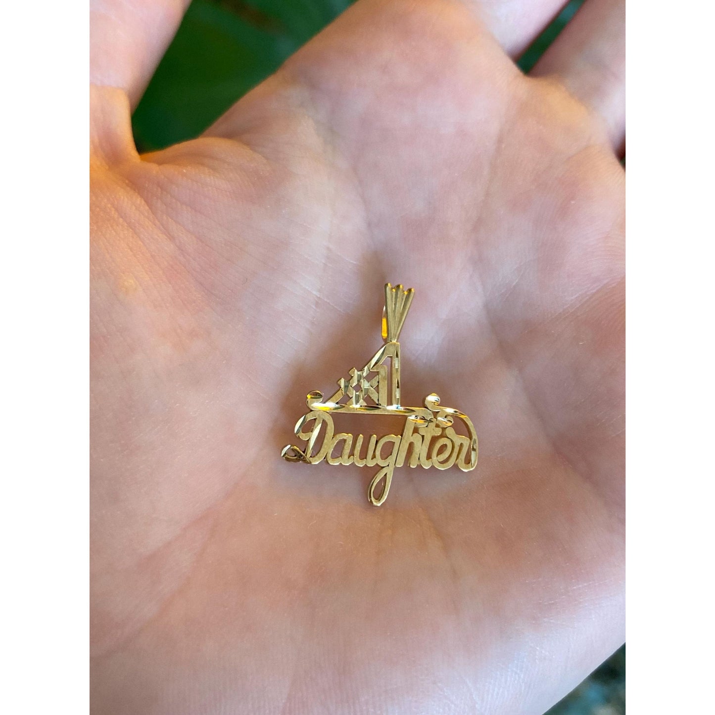 Vintage Solid 14k Yellow Gold Diamond Cut '#1 Daughter' Charm