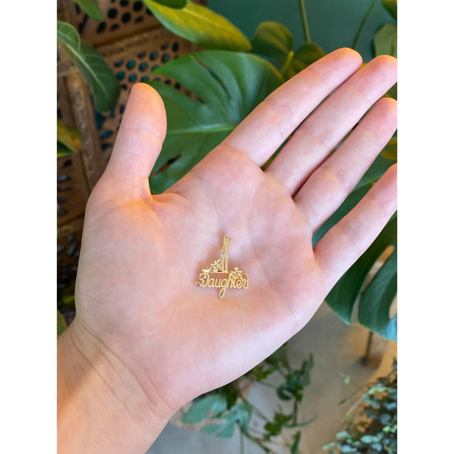 Vintage Solid 14k Yellow Gold Diamond Cut '#1 Daughter' Charm