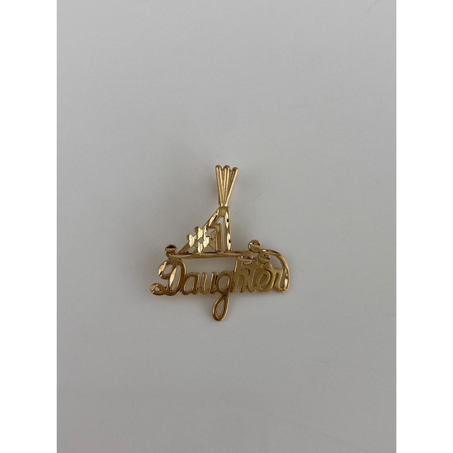 Vintage Solid 14k Yellow Gold Diamond Cut '#1 Daughter' Charm