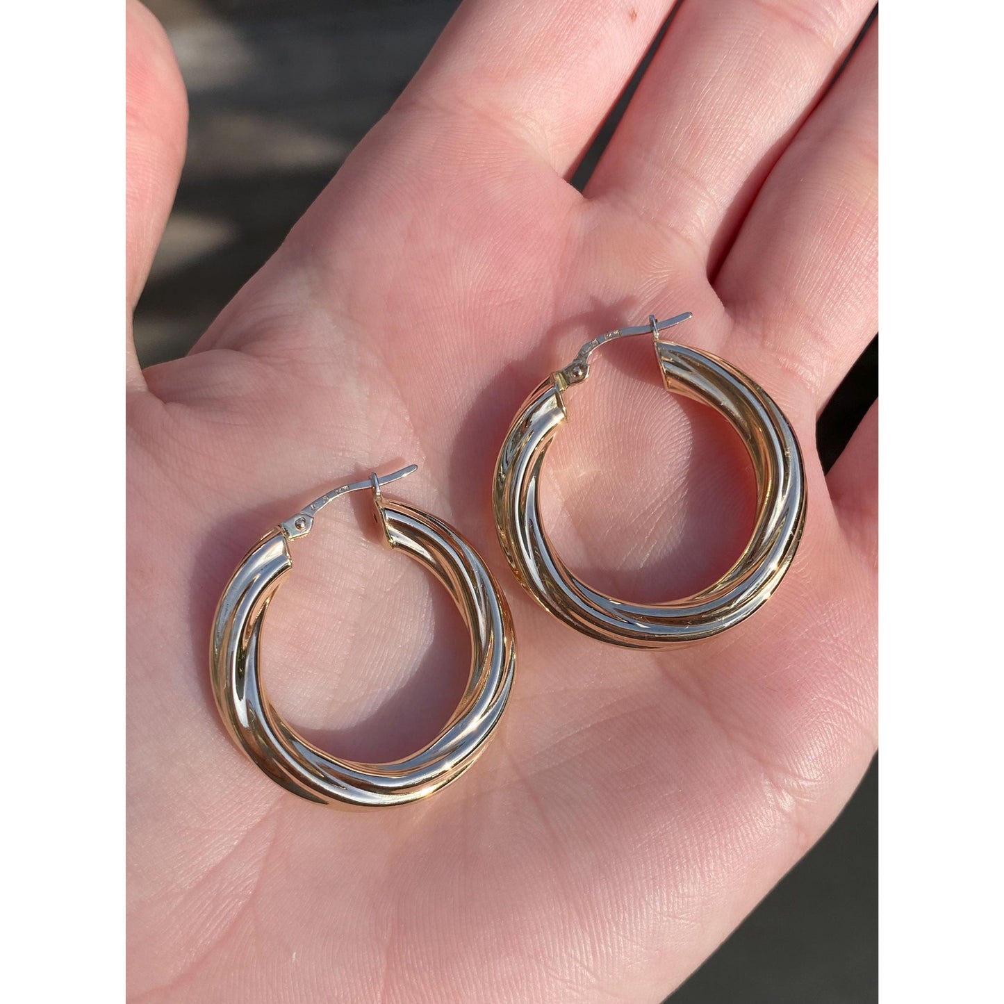 Vintage 14k Yellow Gold Twisted Hoop Earrings