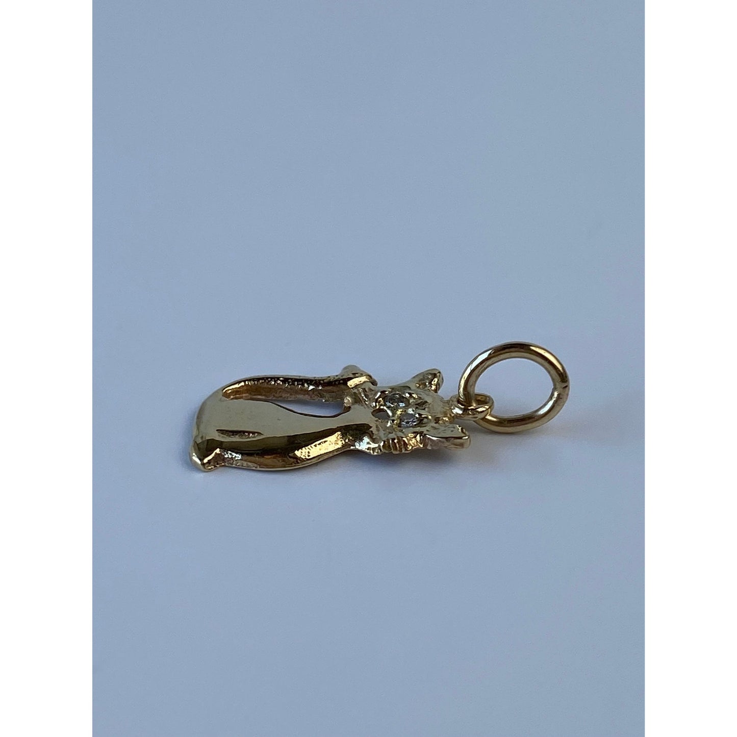 Vintage Solid 14k Yellow Gold Diamond Eyes Cat Charm