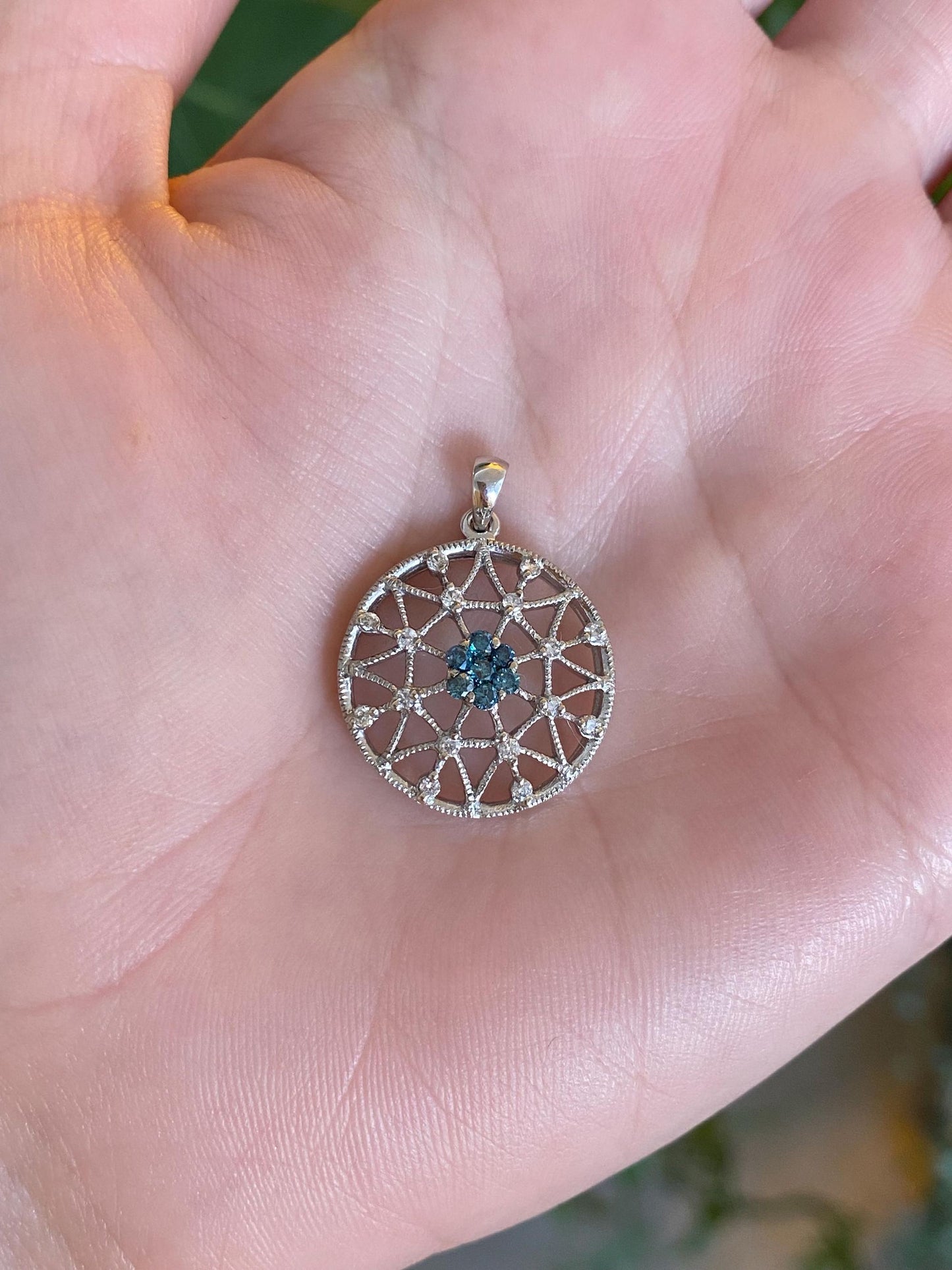 Vintage Solid 14k White Gold Blue & Clear Diamond Charm