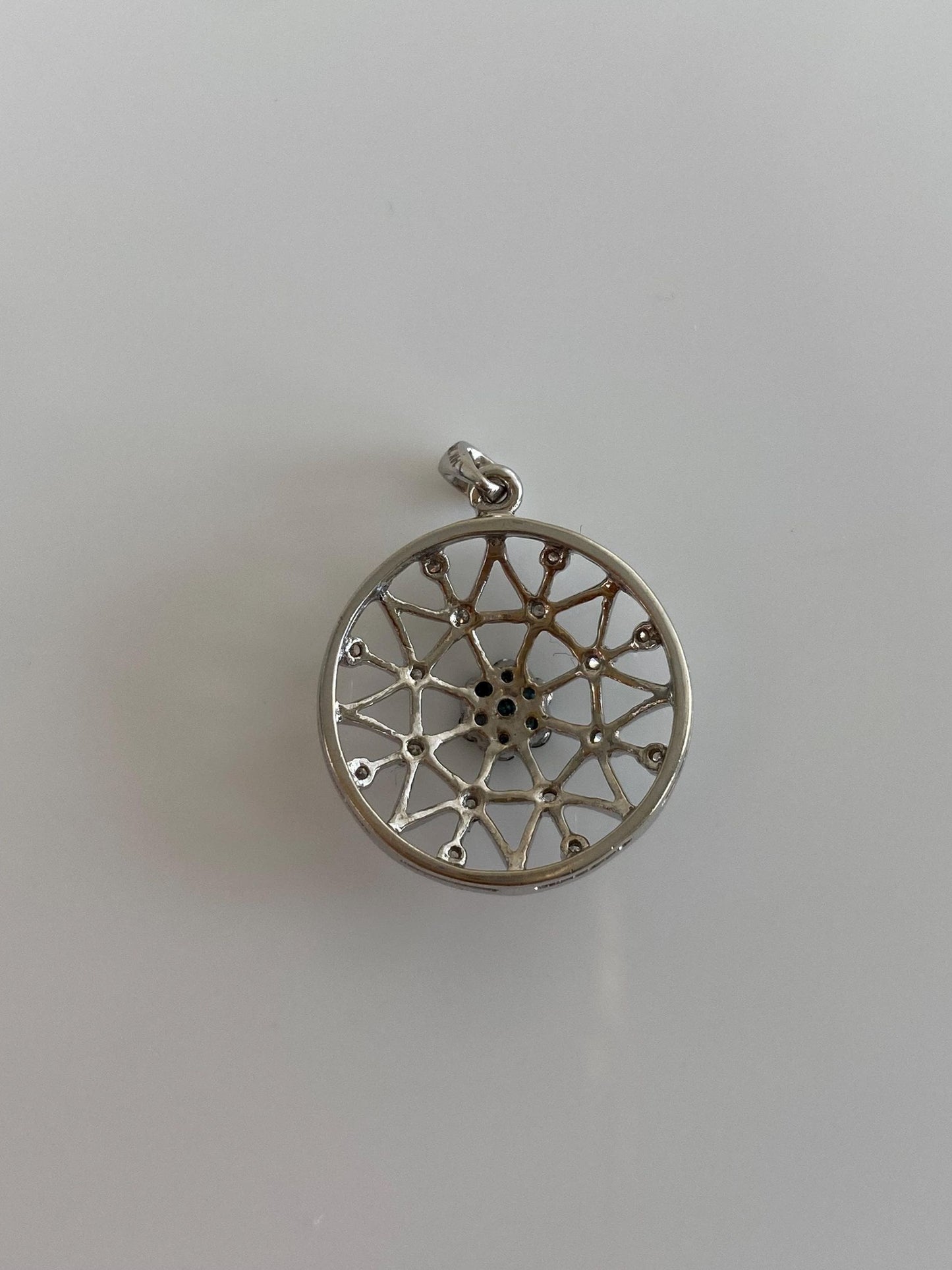 Vintage Solid 14k White Gold Blue & Clear Diamond Charm