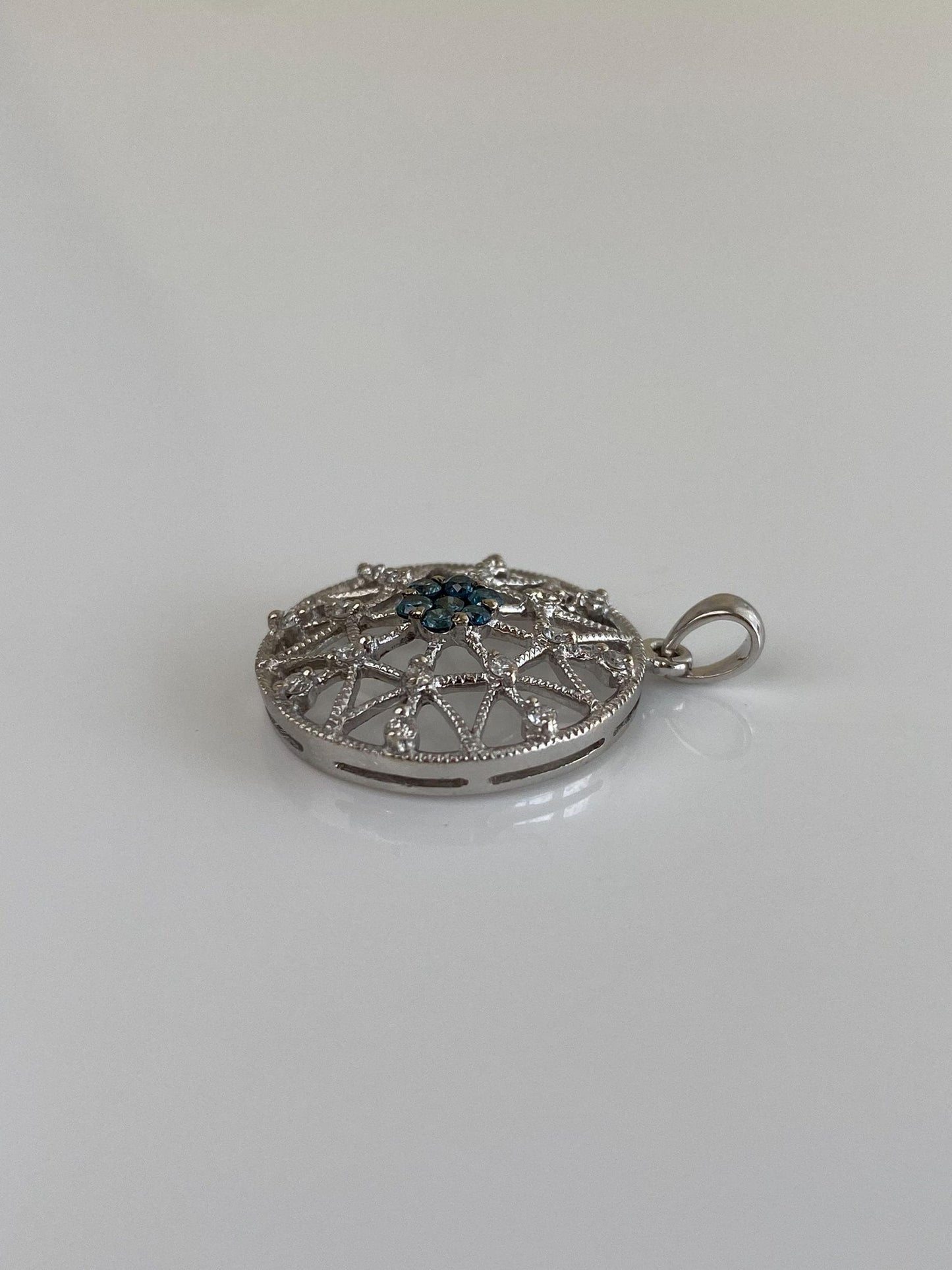 Vintage Solid 14k White Gold Blue & Clear Diamond Charm