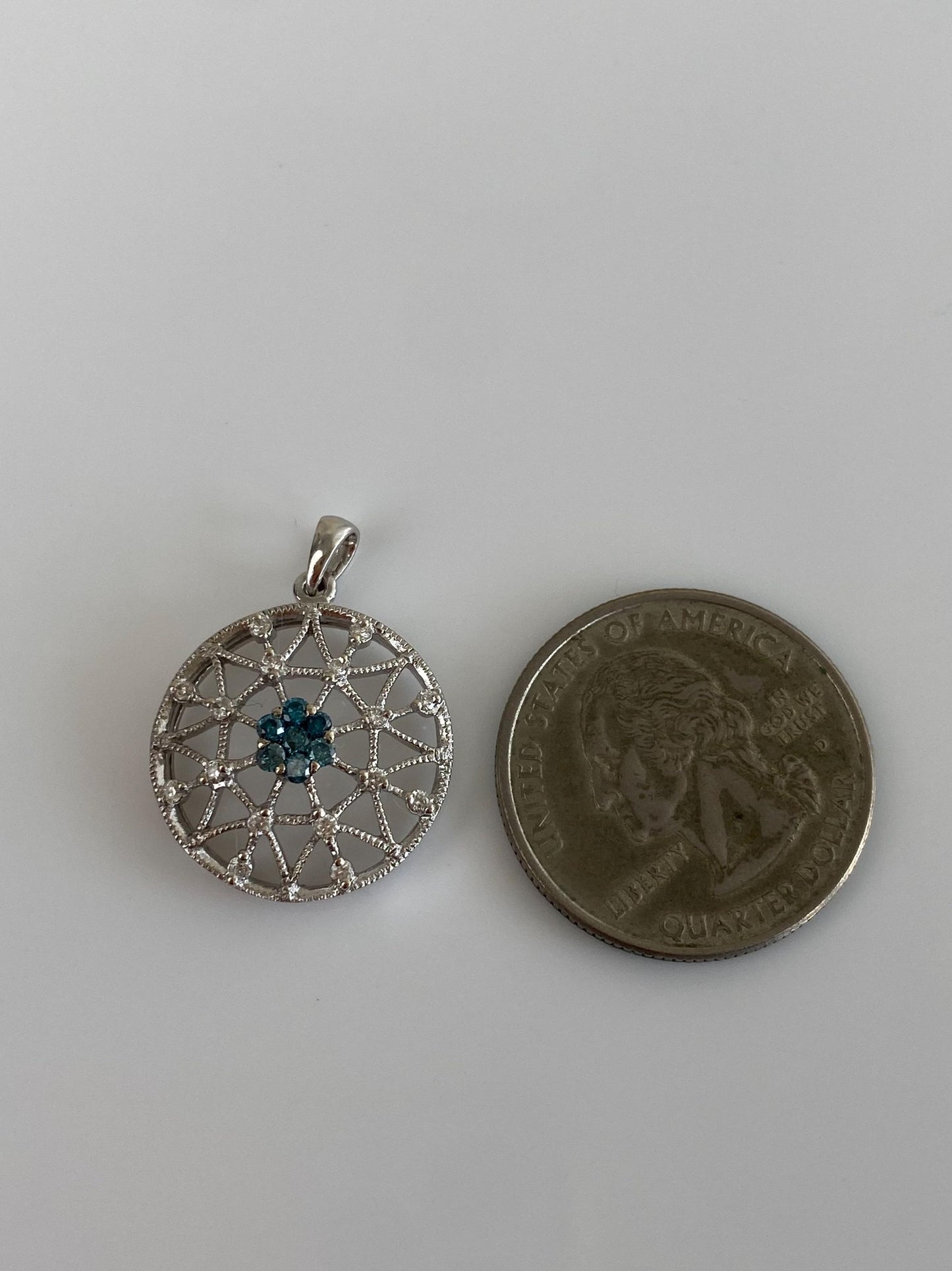 Vintage Solid 14k White Gold Blue & Clear Diamond Charm