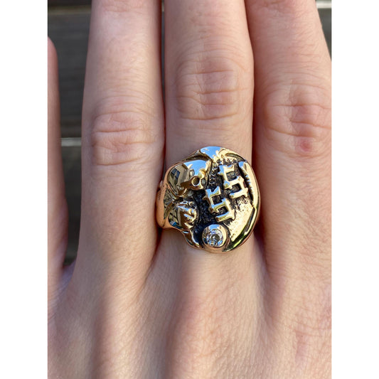 Vintage Solid 14k Yellow Gold Diamond Monogram SS Signet Ring - Size 8