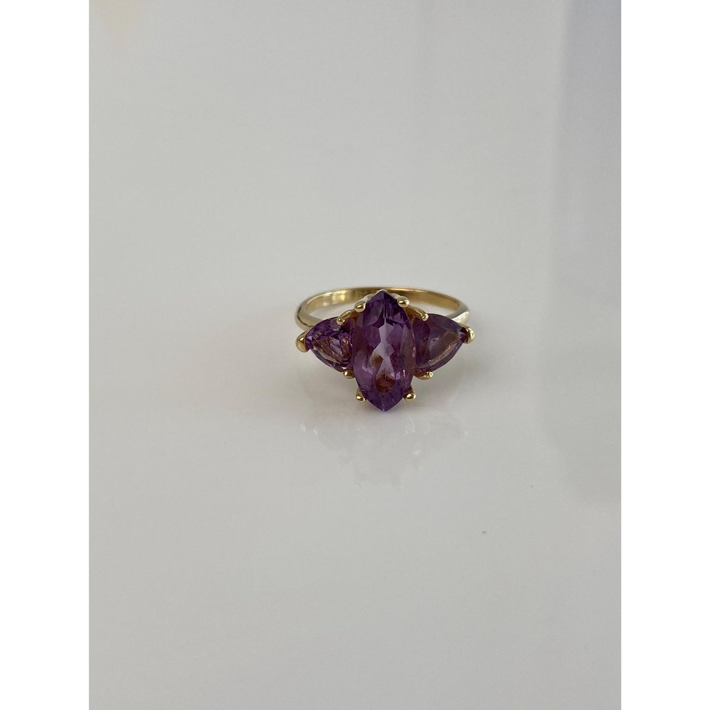 Vintage Solid 10k Yellow Gold Triple Amethyst Ring - Size 5.5