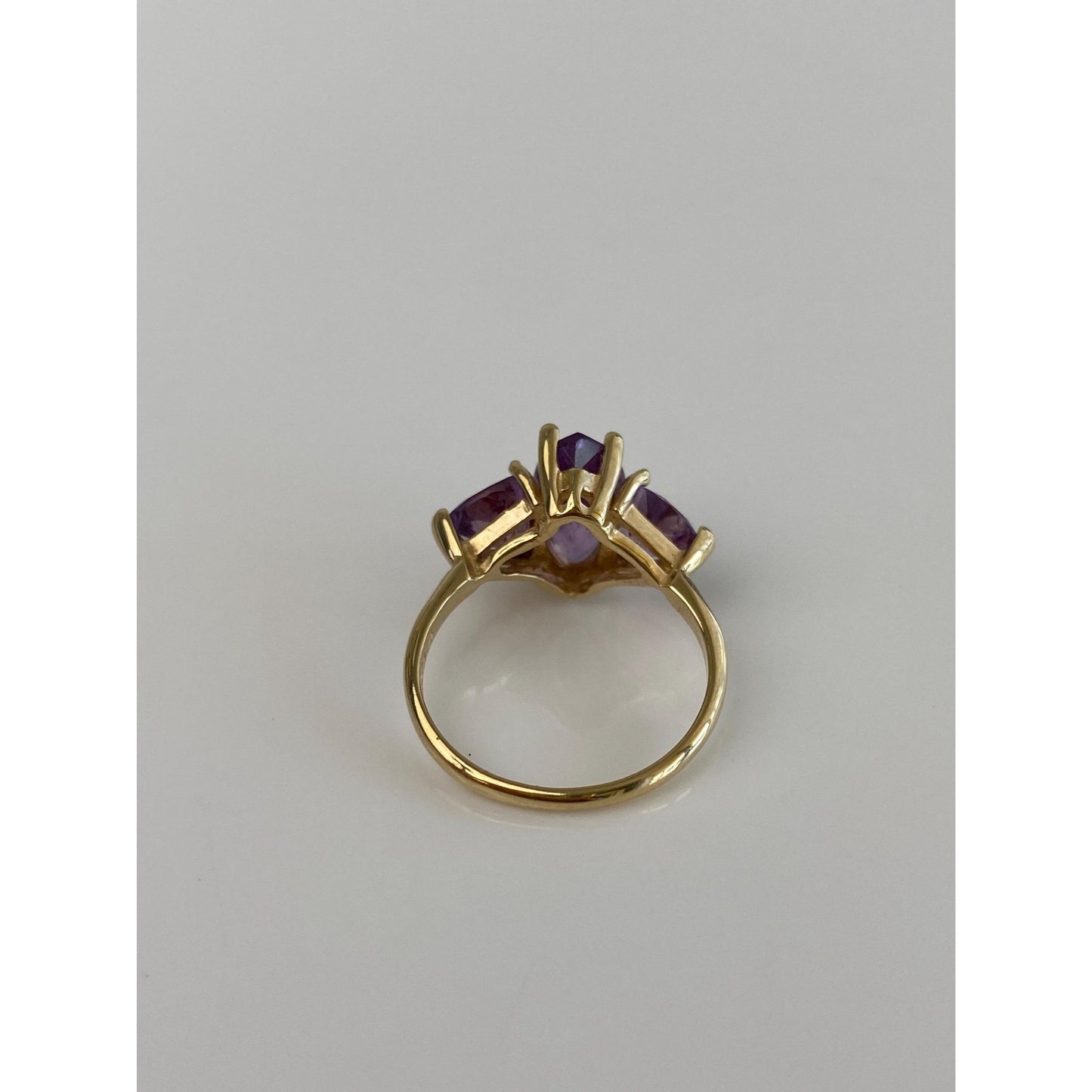 Vintage Solid 10k Yellow Gold Triple Amethyst Ring - Size 5.5