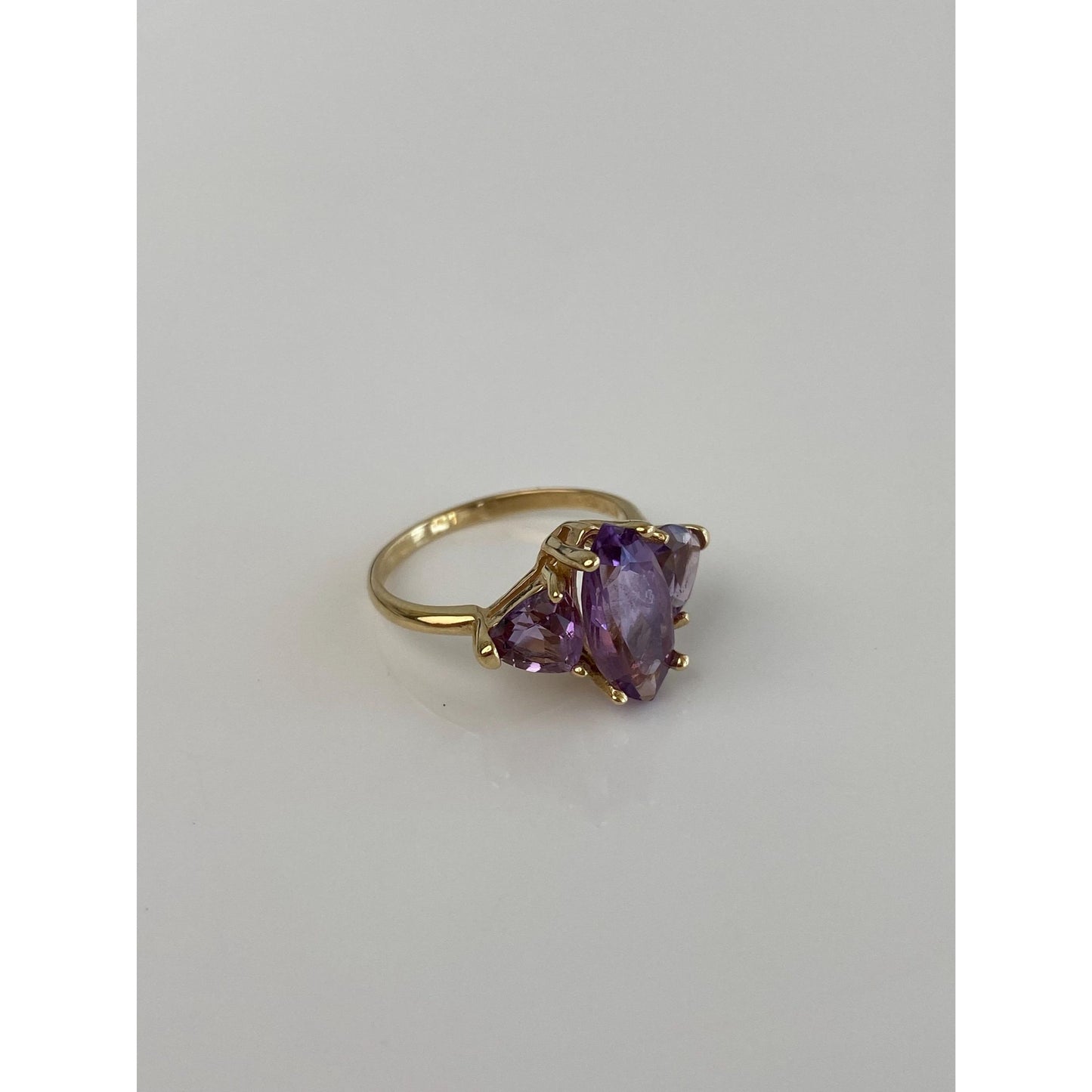Vintage Solid 10k Yellow Gold Triple Amethyst Ring - Size 5.5