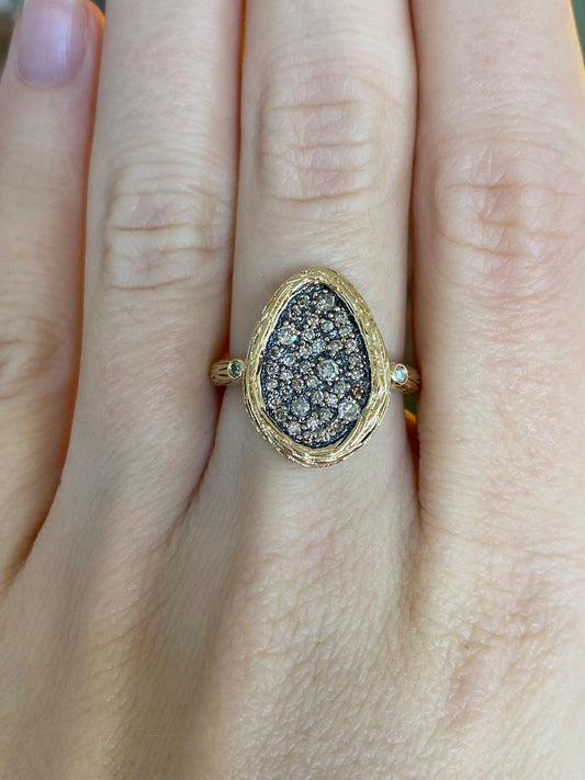 Vintage Solid 14k Yellow Gold Diamond & Colored Diamond Ring - Size 6.75