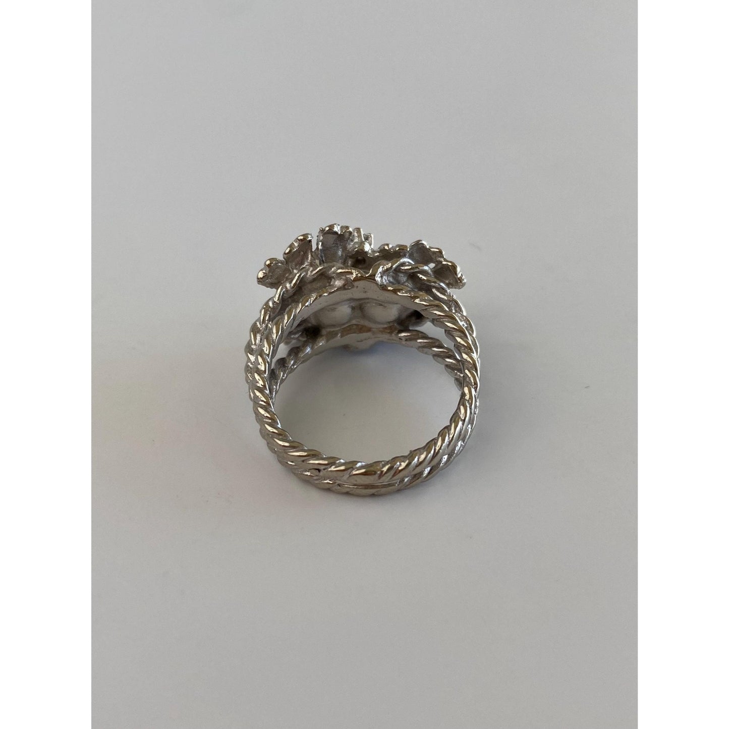 Vintage Solid 14k White Gold Diamond Pearl Flowers Ring - Size 5.5