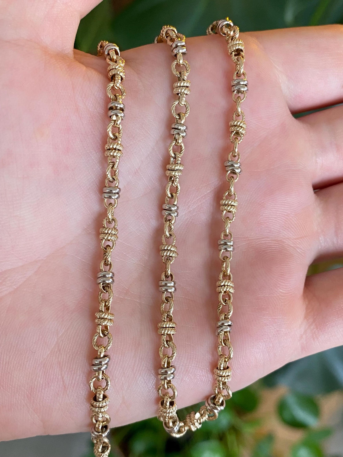 Vintage Solid 14k Yellow & White Gold Twist Pattern Fancy Chain Necklace - 20 inches