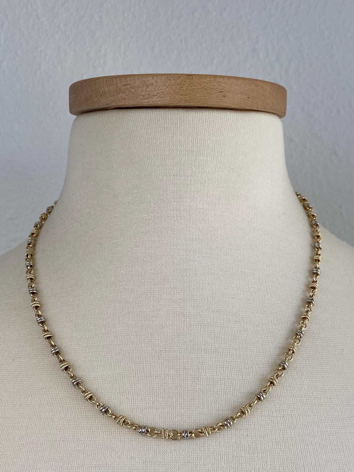 Vintage Solid 14k Yellow & White Gold Twist Pattern Fancy Chain Necklace - 20 inches