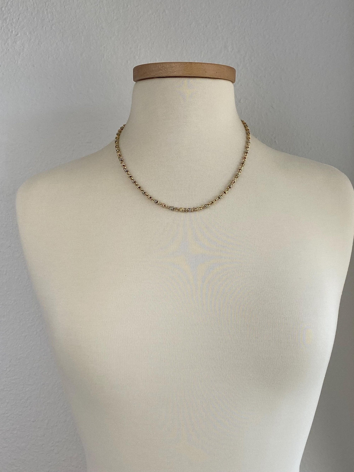 Vintage Solid 14k Yellow & White Gold Twist Pattern Fancy Chain Necklace - 20 inches