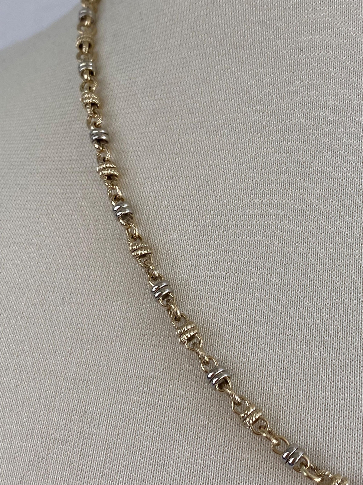 Vintage Solid 14k Yellow & White Gold Twist Pattern Fancy Chain Necklace - 20 inches