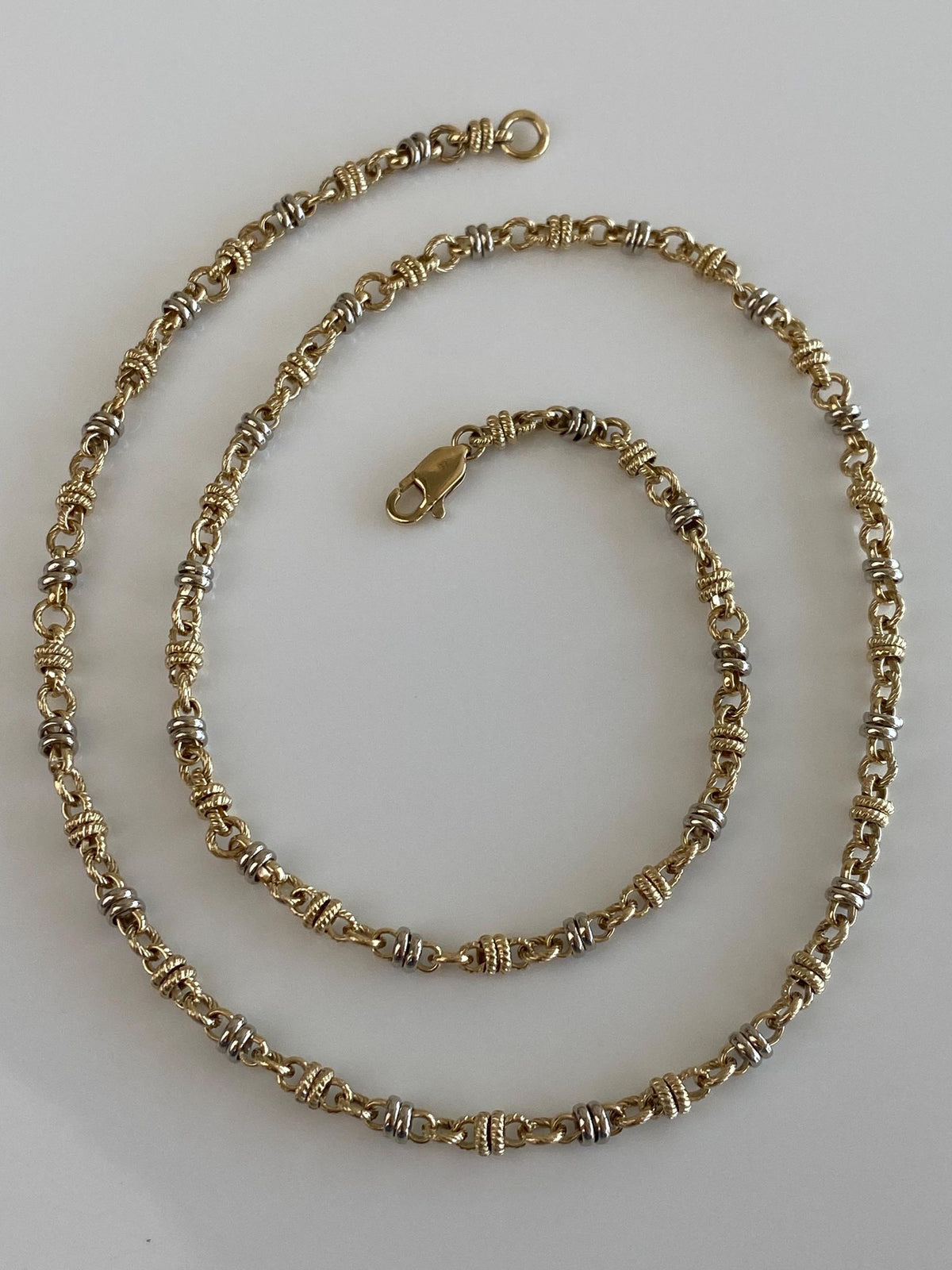 Vintage Solid 14k Yellow & White Gold Twist Pattern Fancy Chain Necklace - 20 inches