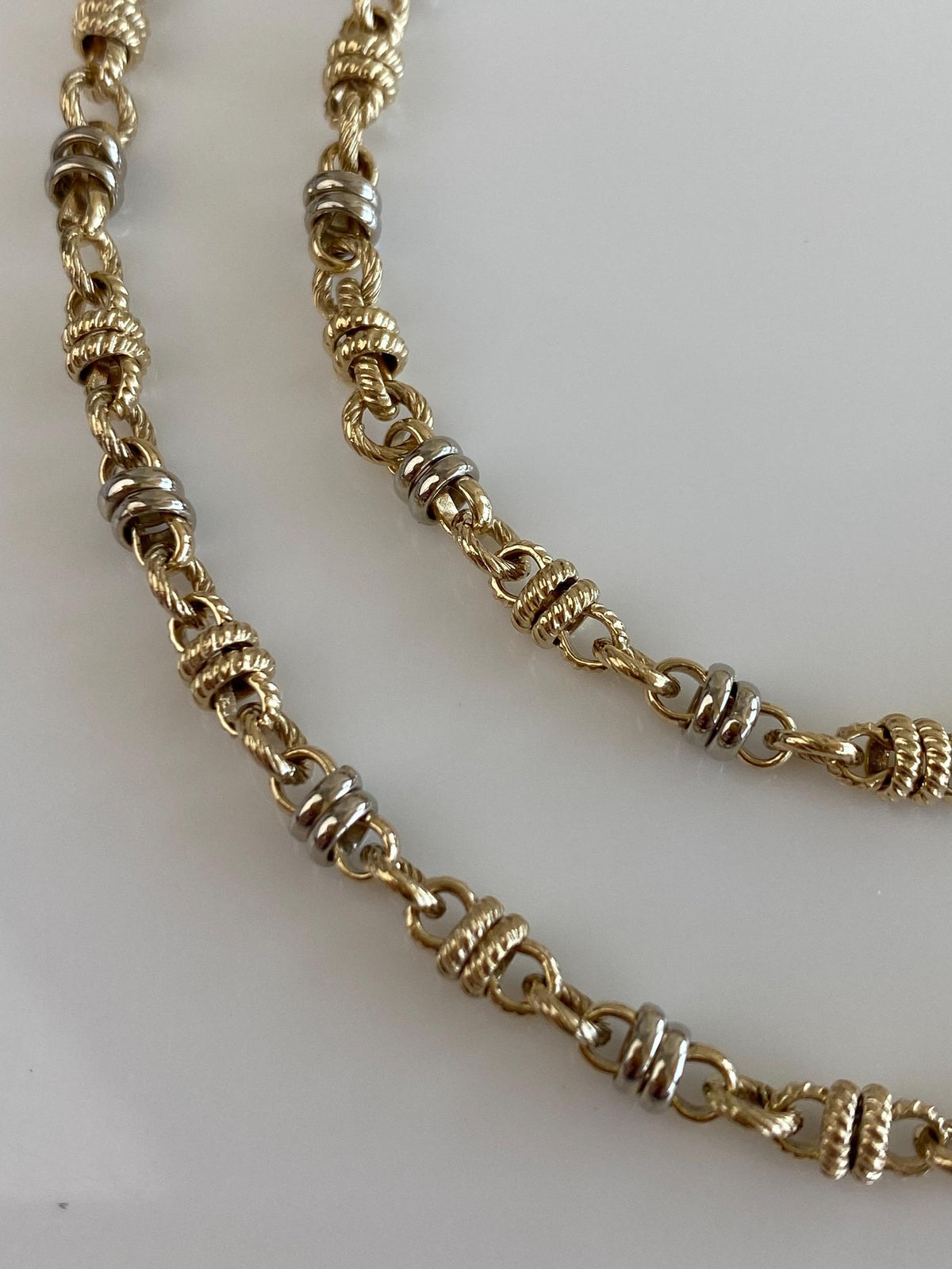 Vintage Solid 14k Yellow & White Gold Twist Pattern Fancy Chain Necklace - 20 inches