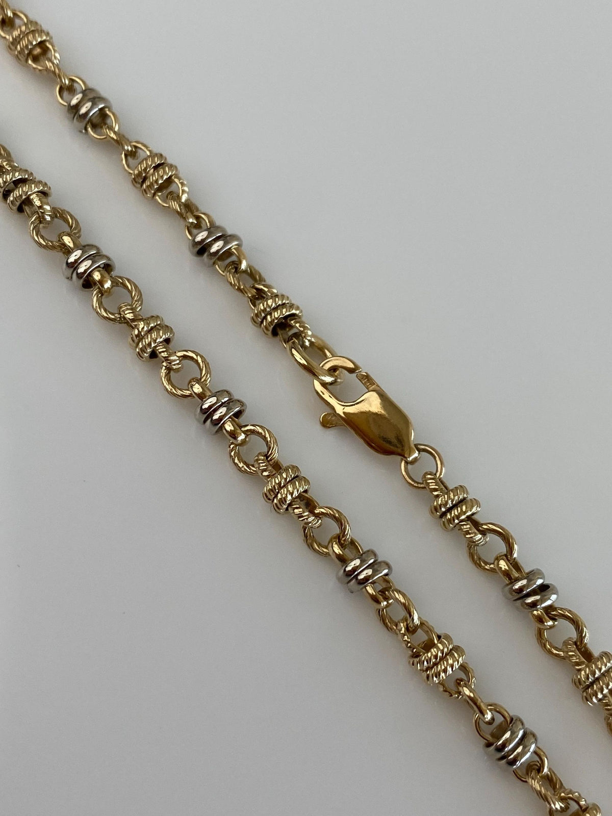 Vintage Solid 14k Yellow & White Gold Twist Pattern Fancy Chain Necklace - 20 inches
