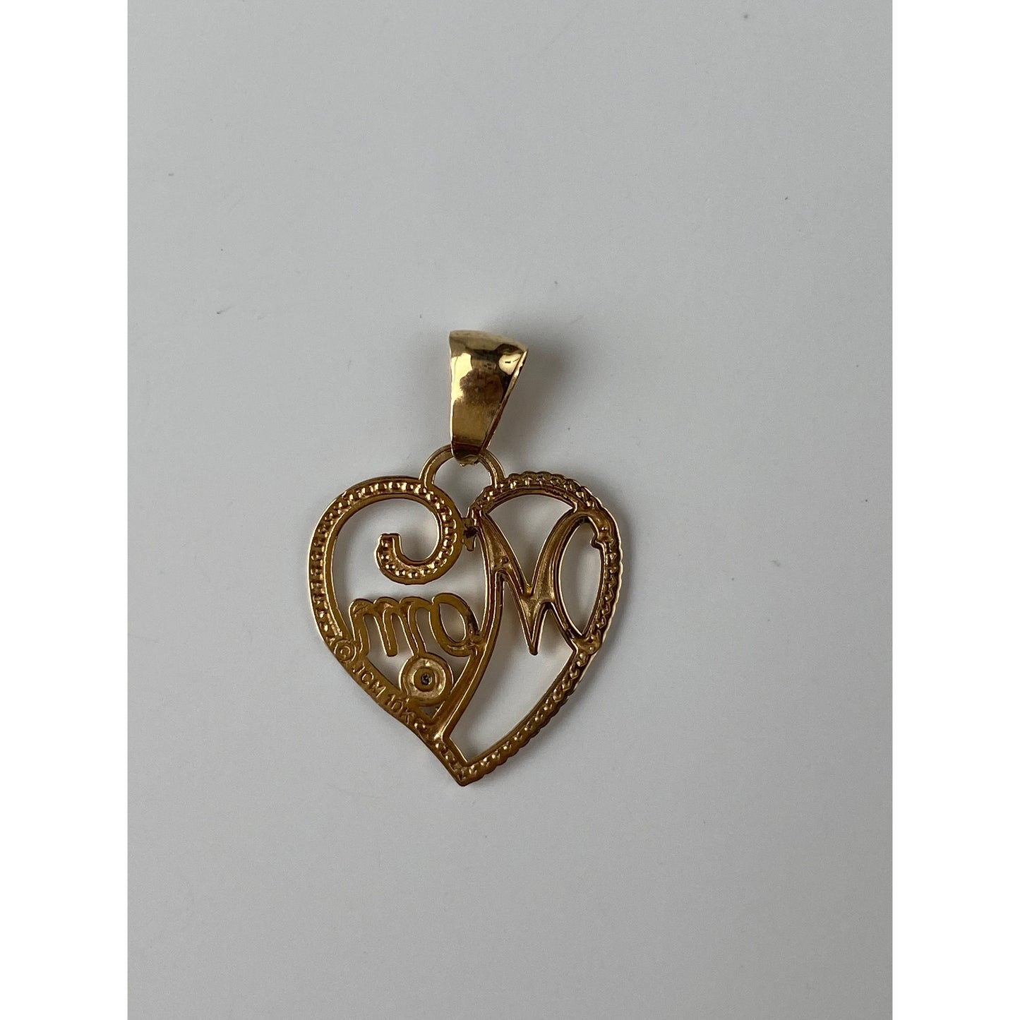 Solid 10k White & Yellow Gold 'Mom' Heart Charm