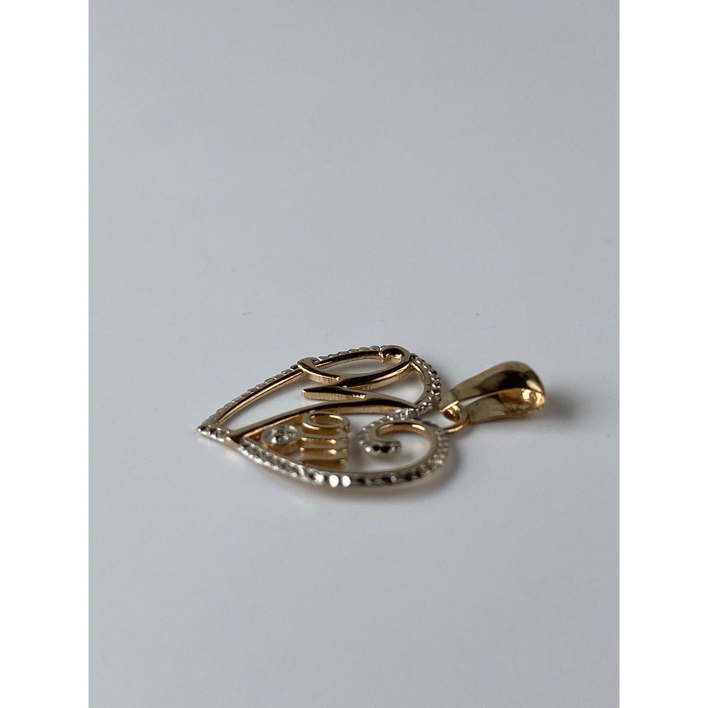 Solid 10k White & Yellow Gold 'Mom' Heart Charm