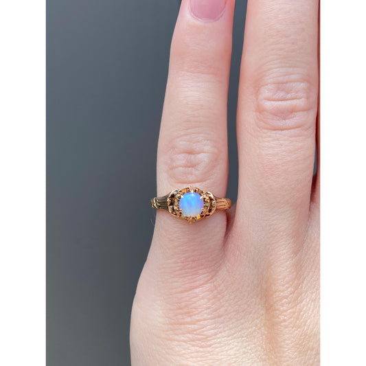 Vintage Solid 14k Yellow Gold Opal Ring - Size 4.25