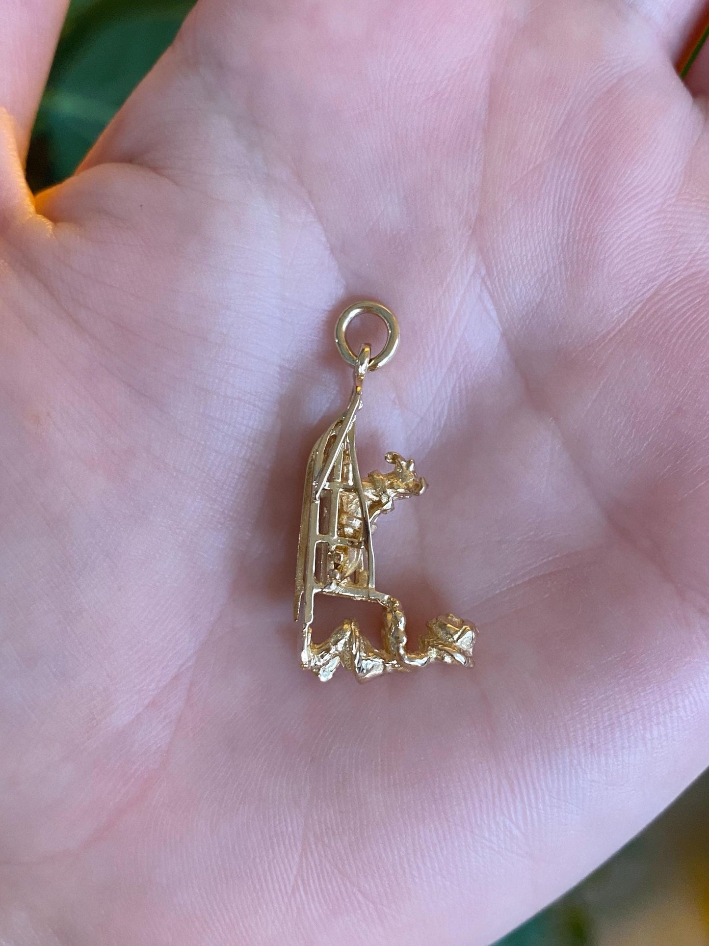 Vintage Solid 14k Yellow Gold Dog Sled Charm
