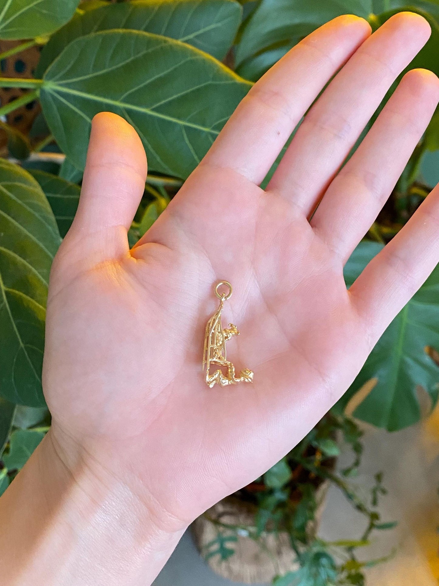 Vintage Solid 14k Yellow Gold Dog Sled Charm