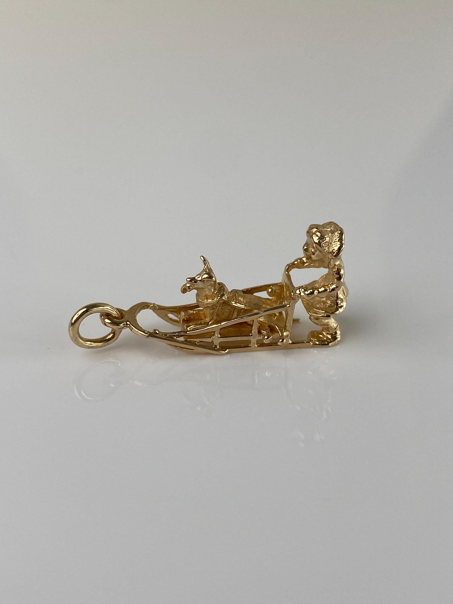 Vintage Solid 14k Yellow Gold Dog Sled Charm