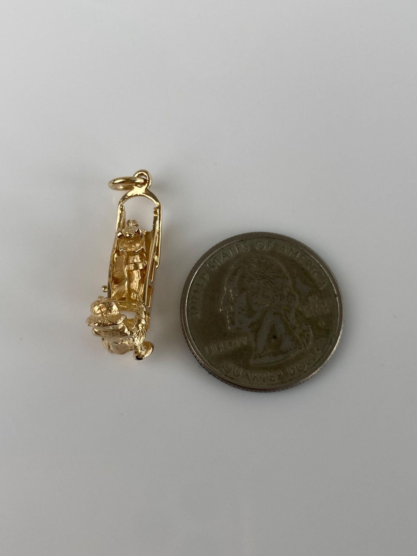 Vintage Solid 14k Yellow Gold Dog Sled Charm