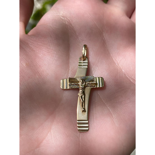 Vintage Solid 14k Yellow Gold Crucifix Cross Charm