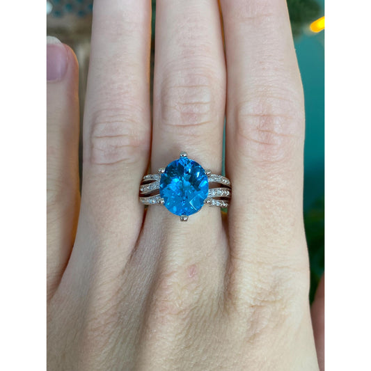 Vintage Solid 14k White Gold Diamond Topaz Ring - Size 6