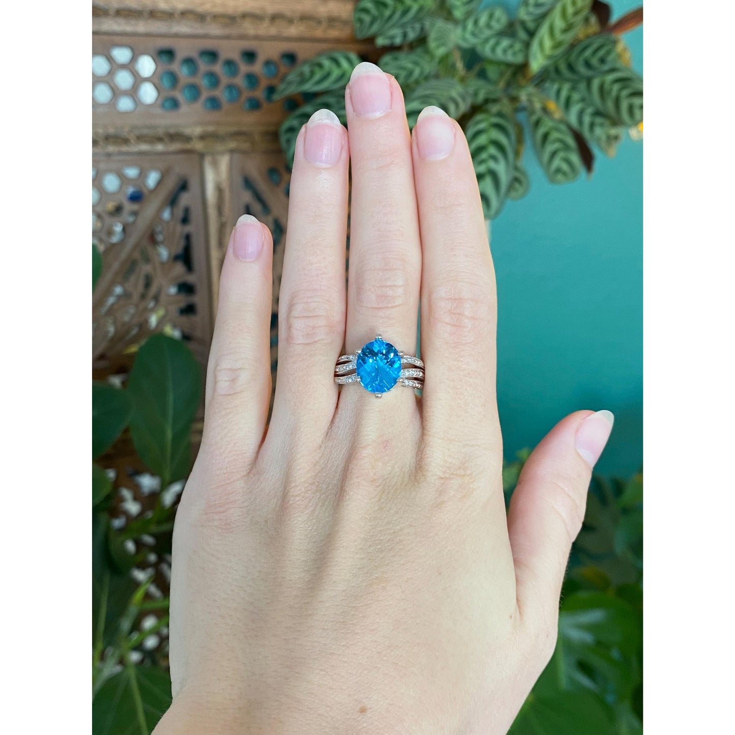 Vintage Solid 14k White Gold Diamond Topaz Ring - Size 6