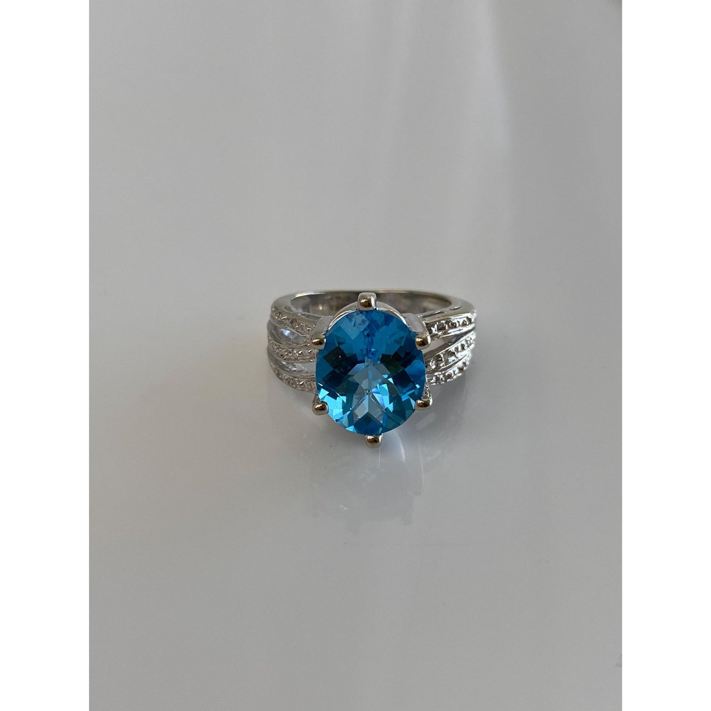 Vintage Solid 14k White Gold Diamond Topaz Ring - Size 6