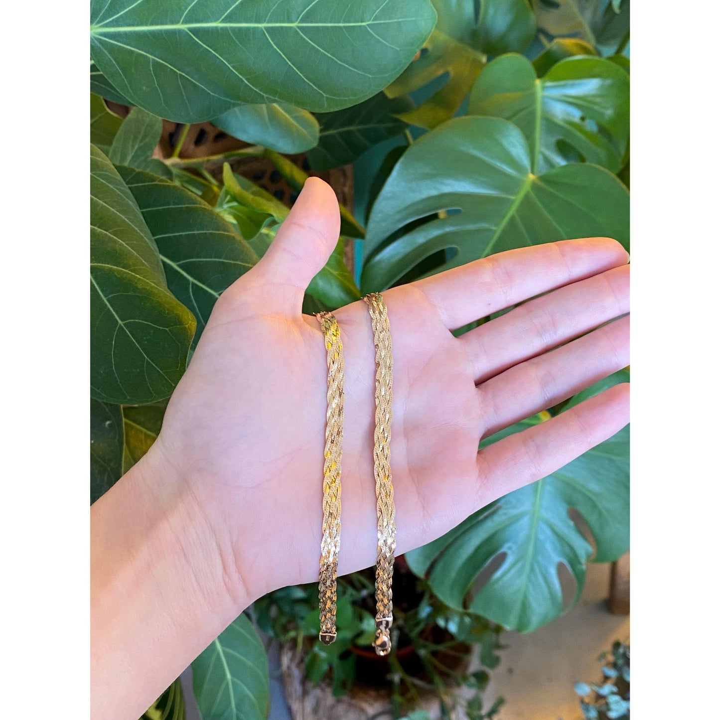 Solid 14k Yellow Gold Woven Flat Chain Necklace - 16.25 inches